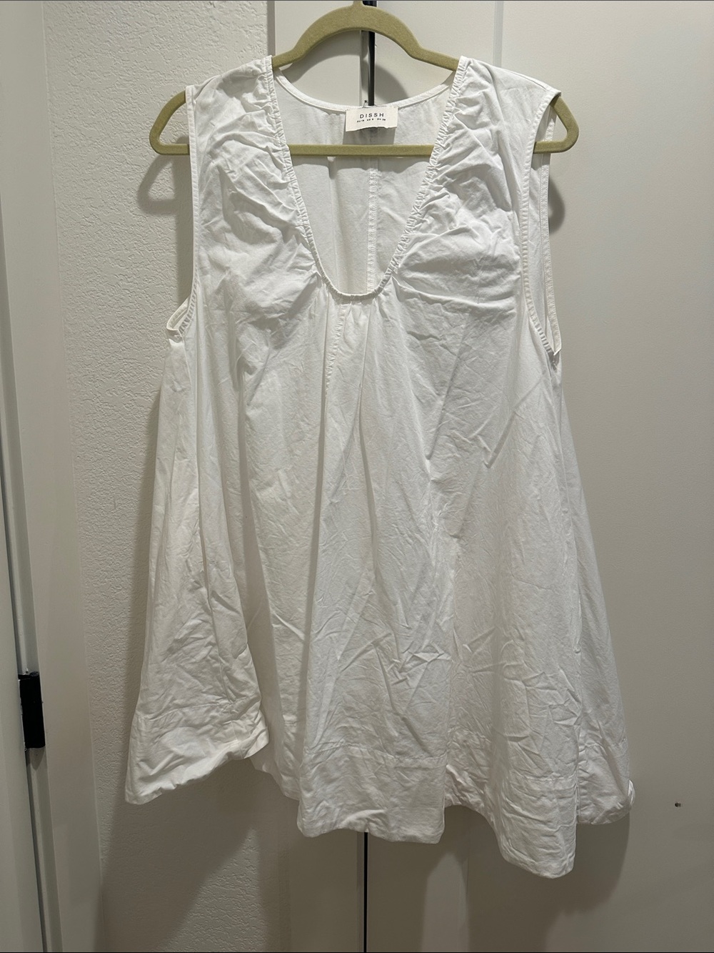 DISSH White Sleeveless A-Line Cotton Tunic Dress